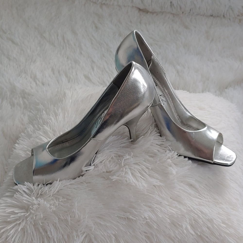 high heel silver open toe pumps
